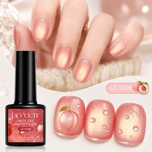 LILYCUTE 프루트 캣 LC-FC05 복숭아 오로라 갤럭시 마그네틱 젤네일 7ml + 전용 자석, 초미세 펄 유리알 캣아이 고광택 여름 신상 네일아트