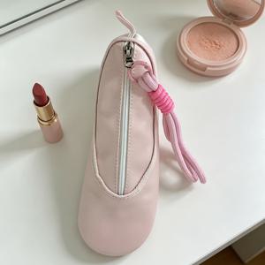싱글 핑크 발레화 메이크업 브러쉬 보관 가방, 독특한 디자인의 귀여운 필통, 아이브로우 펜슬, 메이크업 브러쉬, 마스카라, 립스틱 보관에 다용도로 활용 가능한 다기능 정리함, 여행 및 휴대용으로 완벽