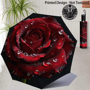 프린트 디자인-질감 없음, 검은색 배경과 빨간 장미 패턴의 접이식 우산, 야외 사용, 레저, 여행에 완벽하며 생일과 휴일을 위한 이상적인 선물. 크리스마스 선물, 크리스마스 장식
