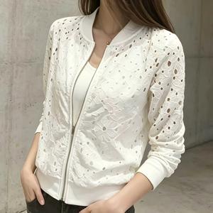 여성용 여름 패션 서양식 레이스 패치워크 얇은 재킷, 의류, 캐주얼 긴소매 경량 반투명 재킷