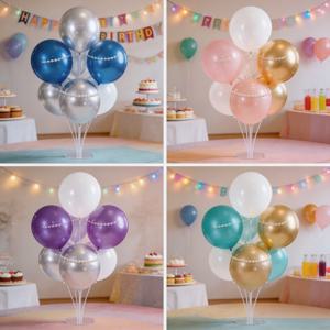 4개 7-헤드 탁상용 풍선 스탠드 키트, 자가 접착식 플로팅 풍선 홀더 로드, 웨딩, 생일, 샤워 및 파티 장식용 풍선 추가, 이벤트 배경용 안정적인 데스크탑 풍선 디스플레이