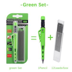 2.8mm 목수용 연필 세트, 리필심 12개 포함, 샤프너 내장형 수동식 깊은 구멍 마커, 긴 코 목공용 표시 연필, 목수 건축업자 목공 DIY 잡역부용 선물 공구