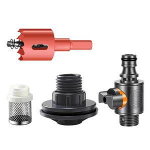 4개 PVC/IBC 물탱크 어댑터 (밸브 및 필터 스크린 포함), 구멍 펀치, 빗물 수집 버킷 커넥터 키트, 1/2