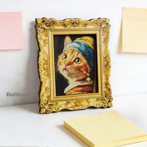 1개 나무 예술 스타일 오렌지 고양이 냉장고 자석, 미니 장식 그림, 진주 귀걸이 달린 고양이, 레트로 유화 스타일, 나무 냉장고 자석, 주방 장식, 선물, 고양이 애호가를 위한 재미있는 선물, 냉장고 자석. (뒷면은 자석으로 가득 차 있습니다.)
