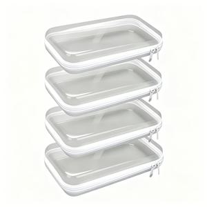 4개입 투명 지퍼 필통, 투명한 경질 플라스틱 파우치 수납 가방, 필기구 펜 마커 화장품 여행용 세면도구 방수 투명 메이크업 가방 정리함