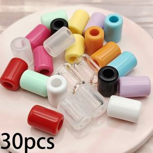 30개 9.4×13.7mm 아크릴 튜브 비즈 큰 구멍 혼합 색상 루스 비즈 수제 재료, 의류 장식 추가, 수제 비즈 장식, 목걸이, 팔찌, 휴대폰 체인, 키 체인, 가방 펜던트 등에 사용 가능