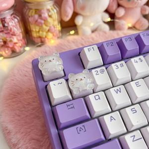 귀여운 고양이 테마 기계식 키보드 키캡 2개 세트 - 카와이 키캡 세트, 스위치 호환, Esc/Game 키 대체 가능, 아름다운 데스크탑 장식 및 게이머를 위한 훌륭한 선물