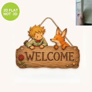 2D 평면, 1개 2D 평면 환영 걸이 간판 - 로프가 있는 나무 걸이식 문패, 앞 현관, 입구, 벽 장식에 적합, 2D 평면