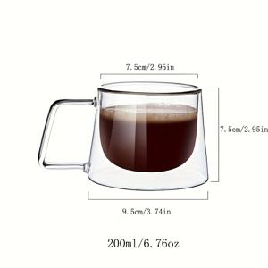 손잡이 달린 이중벽 단열 커피컵 6개/1개 - 200ml/6.76oz - 냉온 음료용 - 라떼, 카푸치노, 밀크티, 주스에 이상적 - 가정 및 사무실용 스타일리시하고 내구성 있는 유리 커피컵