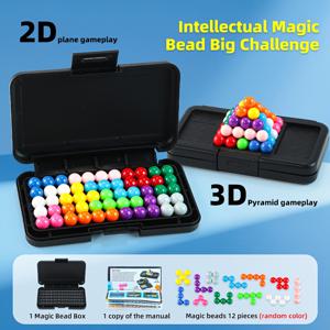 200단계 3D 로직 퍼즐 장난감, 2D & 3D 챌린지 보드 게임, 랜덤 색상 비즈, 분류, 쌓기 및 인터로킹 교육용 장난감, 휴대용 보관 상자 포함, 신학기 두뇌 훈련 장난감, 교실 활동