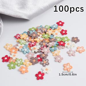 미니 데이지 자수 100개, 꽃무늬 레이스 패치, 재봉 액세서리, 의류 액세서리, 웨딩드레스용 수제 DIY 니트 꽃 패치워크, 0.6인치 크로셰 꽃