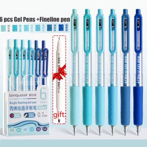 6개 자동 감김 컬러 젤 펜 및 1개 필라인 펜 세트, 포켓 클립 디자인, 밝은 색상, 편안한 소프트 그립 젤 펜 (글쓰기, 드로잉, 노트-taking, 카드 만들기, 저널링용), 신학기 시즌 드로잉을 위한 학용품 미술 용품 세트
