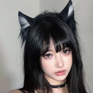 수제 인조 고양이 귀 머리띠 - KC 스타일 세탁 가능한 블랙 로리타 이어피스, 부드러운 귀, 코스프레, 테마 파티, 역할 놀이, 의상, 로리타 패션 및 크리스마스 나비다드용 키티 의상 선물용으로 적합