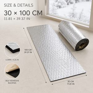 30 X 100cm 자체 접착식 창문 단열 필름 매트, 6.5mm 반사 포일 폼 단열 장벽, 붙였다 떼는 맞춤 재단식 겨울 난방 유출 방지, 유리창, 문, 다락방 및 차고용