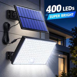 1팩 400 LED 태양광 벽 조명, 벽걸이형, 초고휘도, IP54, 나사 포함, 대용량 배터리, 조도 센서 태양광 패널, 주간 자동 꺼짐