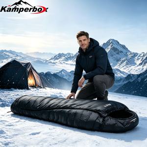 Kamperbox 합성 미라형 침낭 초보온 보온 단열 수면 자루 방풍 통기성 한 Cold Weather 겨울용 침낭 휴대용 수면 가방 야외 캠핑 하이킹 등산 황야 여행 모험용 Bla1400