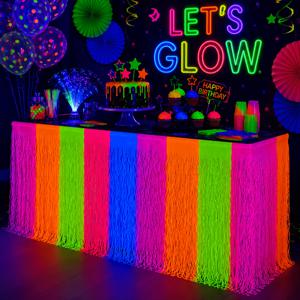 1/2개 컬러 네온 형광 태슬 테이블 스커트, UV 반응 파티 테이블 장식, 생일 파티, 형광 테마 이벤트, 바, 나이트클럽 및 휴일 장식에 적합