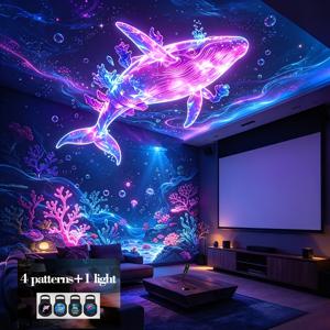 4개 램프 갓 포함된 바다 테마 창의적인 LED 프로젝션 야간 조명, 별이 빛나는 바다 프로젝션 램프, 360° 회전 프로젝션, USB 플러그인 앰비언트 조명, 침실, 게임 룸, 무대, 촬영 장면 장식 조명에 적합