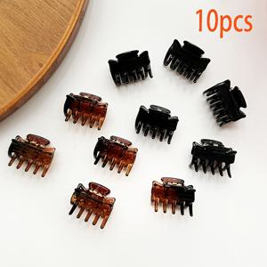 미니 헤어 클로 클립 10개, 작은 머리핀, 심플한 앞머리 집게핀, 탑 클립, 블랙 & 반투명 커피색, 여성용 캐주얼용