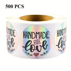 500개 핸드메이드 사랑으로 제작 스티커 - 1.5인치 포일 장식 접착 라벨, 선물, 베이킹, 비즈니스 포장, 파티 답례품, 봉투 봉인용 - 종이 재질 공예 태그