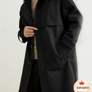 영국 스타일 고급 남성용 중간 기장 래펠 트렌치, 새로운 가을 캐주얼 남성용 블랙 상의