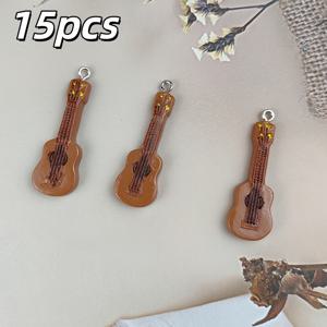 15개 레진 기타 모양 참 - 반짝이는 전기 기타, 멀티컬러 톤, 주얼리 제작용 미리 드릴링, 귀걸이 및 목걸이 추가, 기타 추가, 공예 용품, 반짝이는 효과, 장식 추가