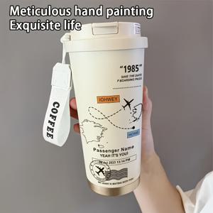 1 530ml 비행기 경로 패턴 보온병 - 316 스테인리스 스틸 여행용 머그, 1985-2024 레트로 디자인, 뜨겁거나 차가운 음료에 적합, 휴대용 손잡이, 발렌타인데이 선물, 사무실, 여행, 가족 음료 컵, 항공 애호가 전용