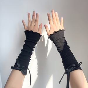 여성용 슬리브 커버 및 발 커버 1쌍, 다기능 경량 연꽃 모양 엣지 미드 튜브 레그 커버, 리본 발렌타인데이 스타일, 패셔너블한 장식 슬리브 커버 장갑