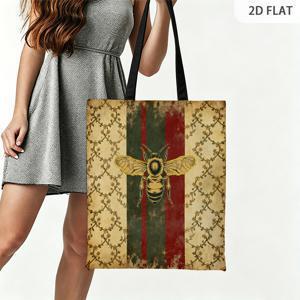 1개 레트로 벌 패턴 양면 프린팅 토트백, 튼튼한 직사각형 토트백, 접이식 및 재사용 가능 2D 플랫, 데일리 출퇴근 선물, 캠핑 필수품, 재사용 가능한 쇼핑백으로 완벽한 선택
