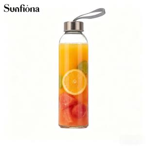 Sunfiona 스테인리스 스틸 스크류 캡 및 어깨 끈이 있는 투명 휴대용 스포츠 물병 - 누수 방지, 경량 디자인, 사이클링, 여행, 사무실용. 재사용 가능한 병, 주스 음료용 용기, 냉장고 여행용