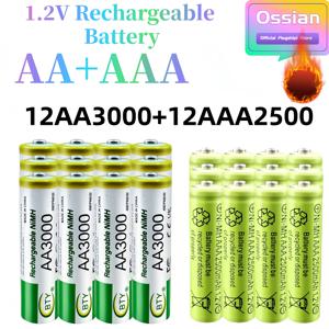 24개입 (12AA 및 12AAA) Ossian 1.2V 니MH 충전식 배터리 AA 3000mAh AAA 2500mAh 오래 지속 저자체 방전