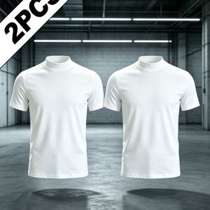 남성 솔리드 모크넥 반팔 티셔츠, 슬림핏 부드러운 스트레치 기본 티, 95 폴리에스터 5 스판덱스 통기성 핏 모크 티셔츠, 캐주얼 데일리 레이어링 탑, 남성 운동 비즈니스 스트리트용 부드러운 주름 방지 반팔 모크넥 셔츠