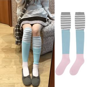 한국 스타일 블랙 앤 화이트 스위트 귀여운 오버 더 키니 롱 삭다리 양말, 일본 스타일 한국 Y2K 여성용 하이 삭다리 양말