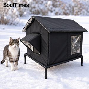 야외 고양이 하우스 - 듀얼 창문 디자인 및 지지 프레임 특징; 옥스포드 원단으로 제작되었으며 따뜻한 매트 포함. 방풍, 방한, 방습 기능; 고양이 및 소형견에게 적합; 실내 및 실외 사용 모두 가능