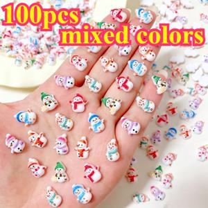 100개 새로운 수지 크리스마스 눈사람 라인스톤, 다양한 스타일, 평평한 뒷면, DIY 네일 아트, 스크랩북, 보석 공예에 적합 - 음악 축제 네일 아트 장식에 적합, 무작위 색상, 크리스마스 장식용