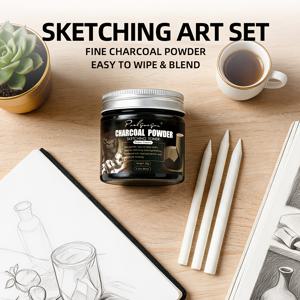 1개 50G 탄소 파우더 및 3개 스케치 용지 지우개 4개 세트, 전문가용 하이하이라이트 선화 용지 연필 묻어남 교정 펜, 탄소 파우더 스케치 특수 수용성 습식-건식 이중 사용 빠른 파우더 스프레이 미술 학생 미술 시험 스케치