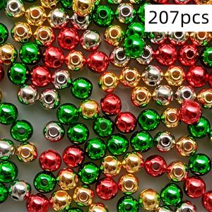 크리스마스 장식 DIY용 207개 8mm 랜덤 혼합 빨간색, 흰색, 금색 아크릴 원형 구슬, 팔찌, 목걸이, 반지, 휴대폰 줄 등 축제용으로 만들 수 있습니다