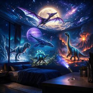 공룡 프로젝션 램프, 공룡 별빛 하늘 프로젝터 (, Pterodactyl, Plesiosaur, , Brachiosaurus) 5개 교체 슬라이드 포함, 유연한 구즈넥 스탠드 및 360° 조절 가능한 프로젝션 각도, 플러그 앤 플레이