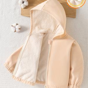원피스 여아용 데일리 캐주얼 패셔너블 다용도 심플 인스타 스타일 안감 후드 긴소매 지퍼 부드럽고 편안한 단색 두꺼운 따뜻한 재킷 상의, 봄, 가을, 겨울용