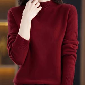 여성 가을 미드-하이넥 풀오버 스웨터 캐주얼 따뜻한 다용도 베이스 레이어 탑