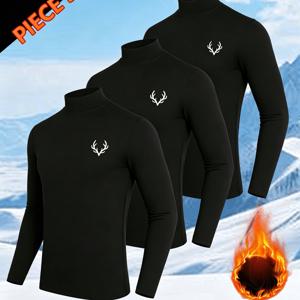 3pcs 남성용 플리스 하이넥 따뜻한 상의 세트, 탄성 있는 통기성 긴소매 겨울 베이스 레이어, 남성용 가을 겨울 안성 따뜻한 속옷 방한 핏 베이스 레이어 탑