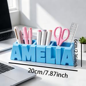 개인화된 이름/이니셜/날짜 데스크탑 정리함 및 펜 홀더 - 결혼식, 기념일, 약혼 기념품에 적합한 맞춤형 커플 선물, 사무실 책상용 브러시드 튜브형 필통, 기업 선물용 경량