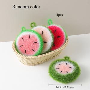수박 설거지 스크러버 4개입/랜덤 색상, 아크릴 설거지 행주, 한식 설거지 행주, 공 모양 설거지 브러시, 한국식 두꺼운 수박 설거지 스크러버