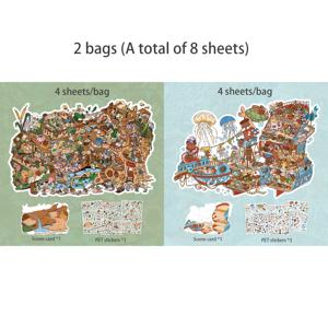 2개 (8장) 스티커 콤보, 옛 마을 시리즈 레트로 마을 침몰 테마 풍경 스티커, 트레이딩 카드 스티커 및 스티커 시리즈, 카드 스티커, 스티커 시리즈 세트, 수집용 트레이딩 카드, 수집용 스티커