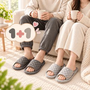 [1+1] 남녀공용 쿠션 거실화 실내 쿠션 면 거실화 슬리퍼 사계절 거실화 커플 실내화 [라으트그레이+차콜그레이]