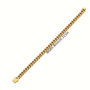 304L 스테인리스 스틸 남성 팔찌 힙합 8.10.12mm 광택 스프링 버클 쿠바 체인 도금 18K 골드 도금 실제 금색 간편한 모든 매칭 팔찌 힙합 주얼리