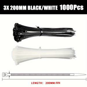 1000pcs Self- Nylon Cable Ties, Heavy Duty Snap Bule Wire Organizer Cable Management Straps, Bla and White Plastic Zip Ties