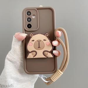 Phone Case: A Cute Brown Capybara 3D Wrist Strap with a Fingerprint-resistant and Drop-proof Protective Case Suitable for S20/S21/S22/S23/S24/S25/S26