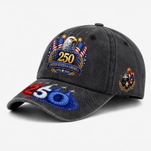 1개 미국 창립 250주년 기념 야구 모자, 1776-2026 테마 디자인, 빈티지 워싱 곡선 챙 아빠 모자, 미국 국기, 독수리, 애국적 패턴, 금색 장식 배지, 남녀공용 캐주얼 모자