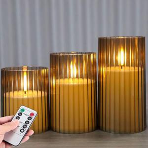 리브드 LED 불꽃 없는 배터리식 캔들 3개 세트, 리모컨 포함, 타이머가 있는 따뜻하게 깜빡이는 캔들, 결혼식, 크리스마스 파티, 발렌타인데이 장식용 전기 캔들, 테이블 창문 가정 파티 장식용(배터리 미포함)